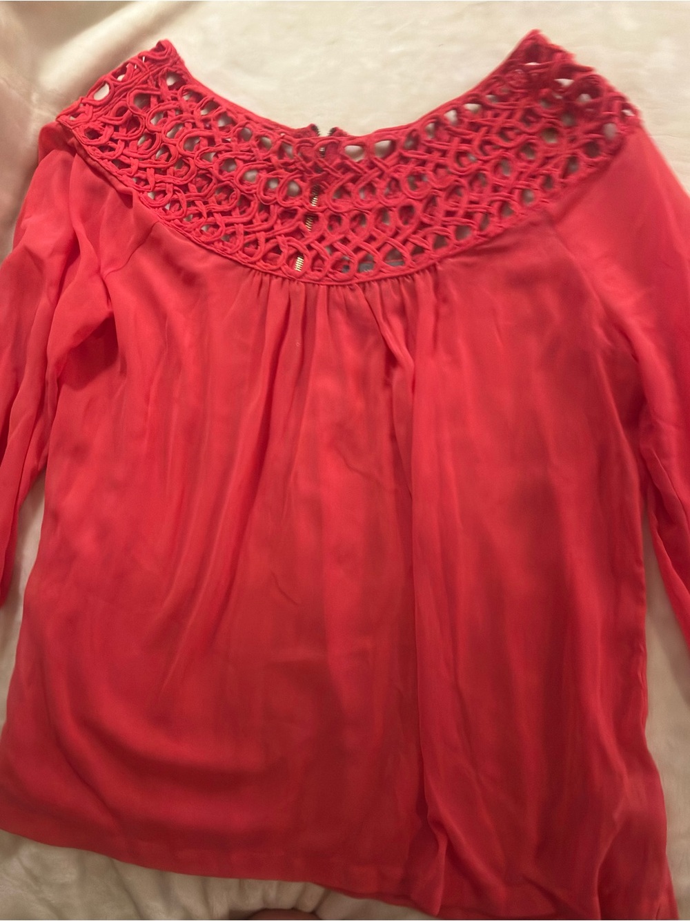 Umgee Coral Crochet Yoke Blouse
